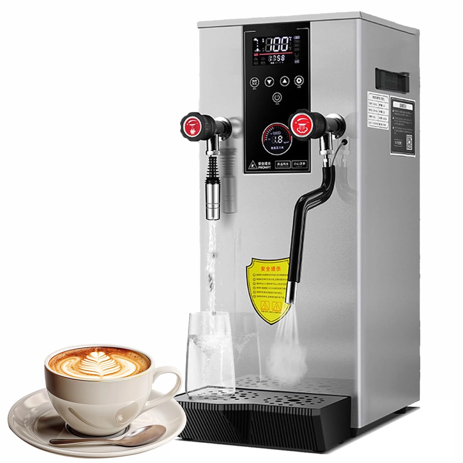 Eiwitany Commercial Milk Frother & 12L Electric Steam Boiler - for Cappuccino, Latte, Hot Chocolate, and Tea - Multi-Purpose Kitchen Appliance (Silver)