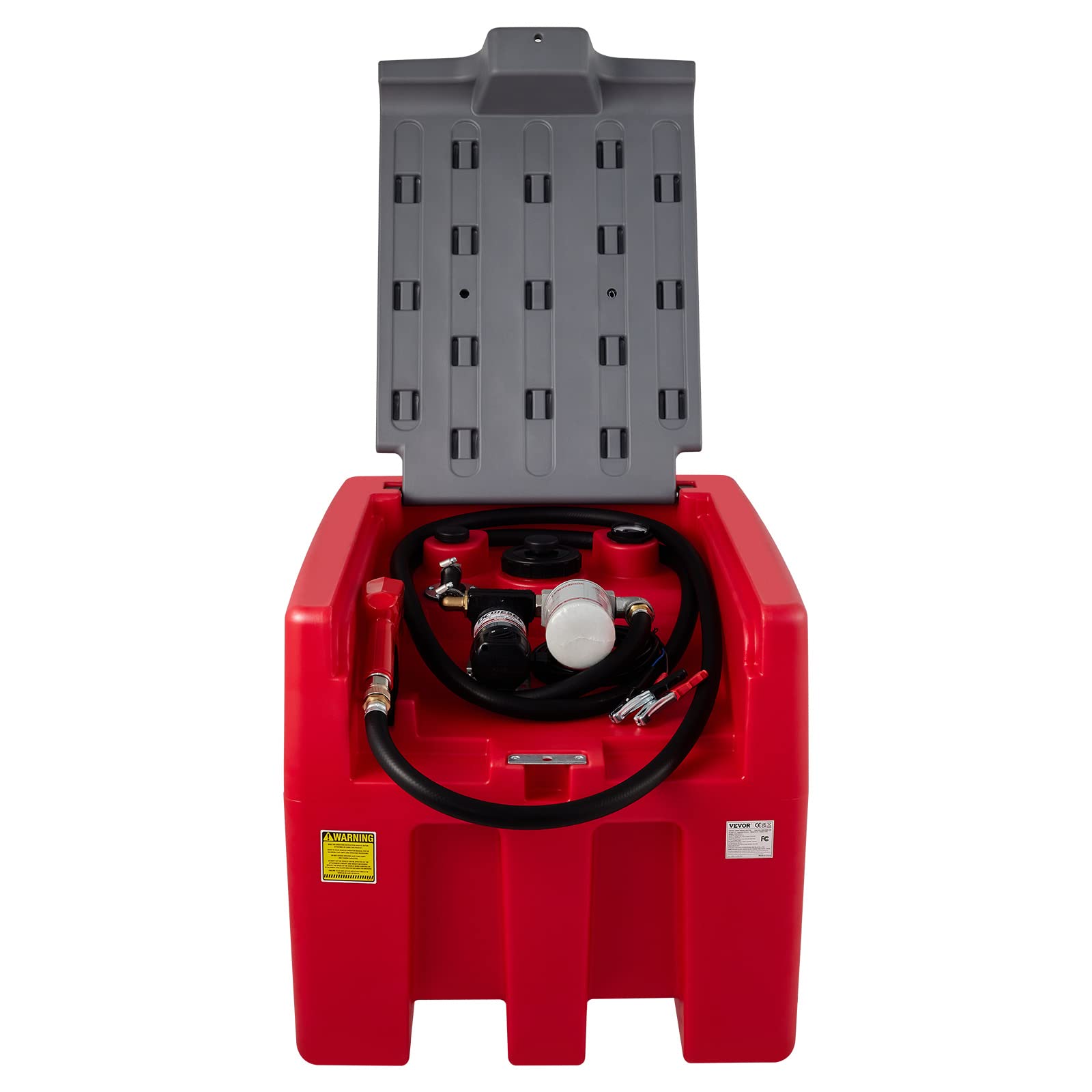 VEVOR Serbatoio per Diesel Portatile Capacità 220 Litri Portata 10,6 GPM, Serbatoio per Carburante con Pompa di Trasferimento Elettrica da 12 V Tubo in Gomma 3,9 m, Rosso