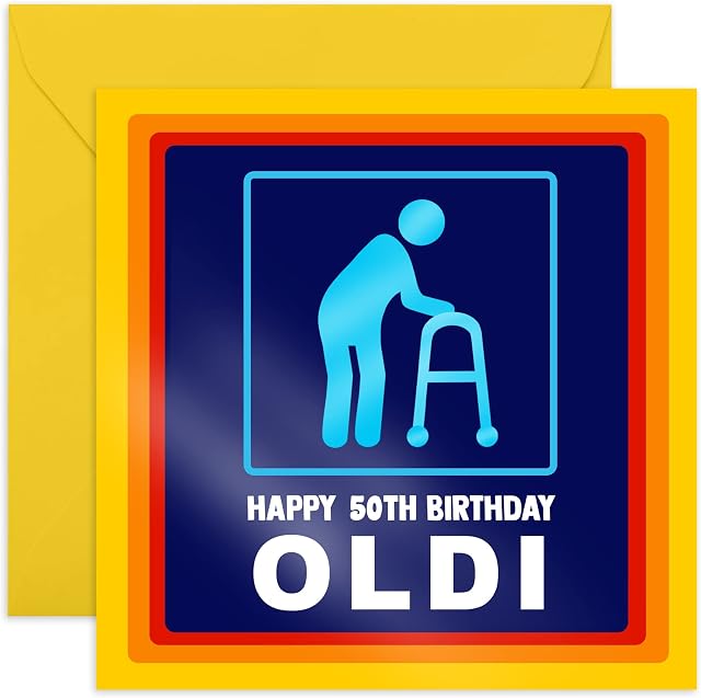 Central 23 - Funny Birthday Card for Age 50 - 'Happy 50th Birthday Oldi' - Gift For His Her Fiftieth - Mum Dad - Fifties - Aging Jokes for Friends - Comes with Fun Stickers
