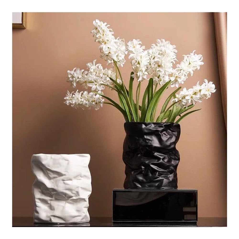 Jarrón, Jarrón Decorativo nórdico de Papel Arrugado, Maceta, Flores, Adornos de Escritorio Decoración del hogar(Black)