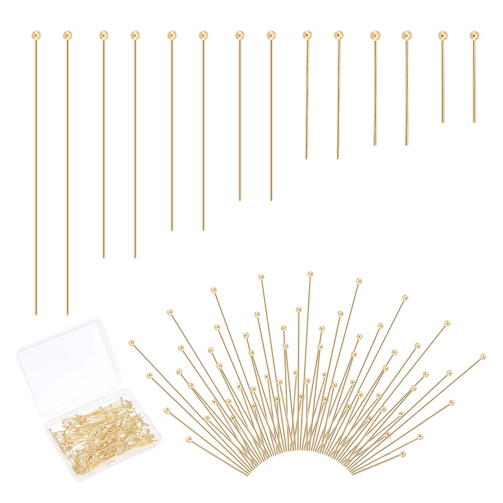 PH PandaHall 24K Gold Ball Head Pins, 200pcs, 7 Sizes, 15mm-50mm, Stainless Steel Jewelry Making Pins