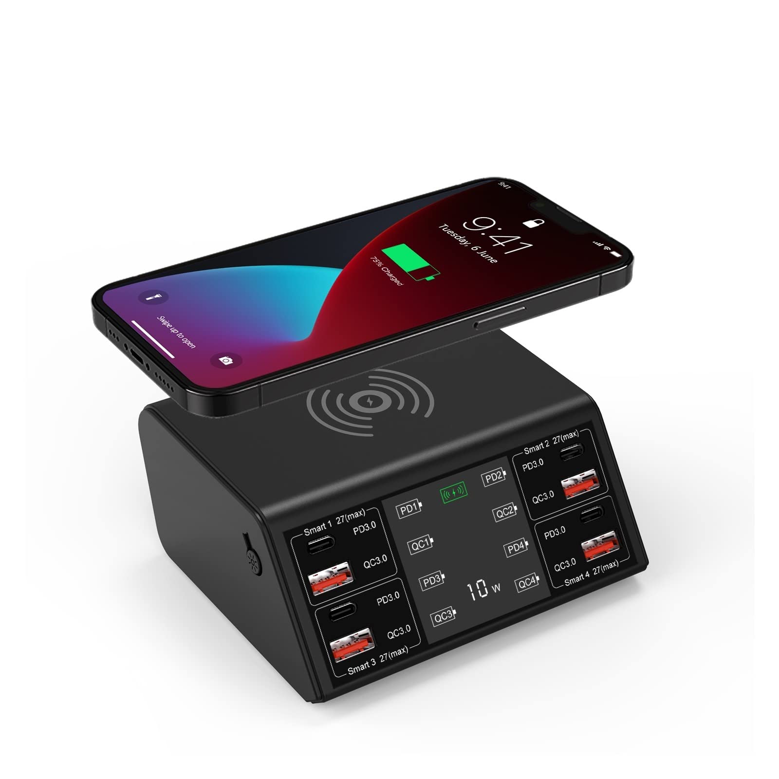 Stacja ładująca USB, Ładowarka USB PD QC3.0 USB C 100W 8-portowa szybka ładowarka do telefonu bezprzewodowa ładowarka qi stacja ładująca do organizera do wielu urządzeń Do smartfonów, tabletów i nie t