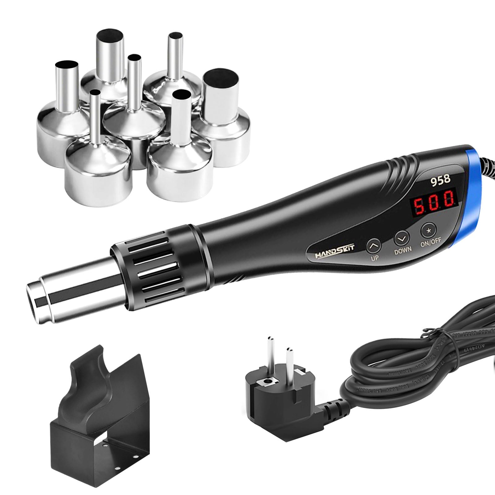 600W Mini Pistola de Aire Caliente Multifunción con Pantalla LED Digital,Pistola de Calor Portátil Temperatura Ajustable 100℃- 500℃,Pistola de Calor con Doble Protección,7 Accesorios de Boquilla