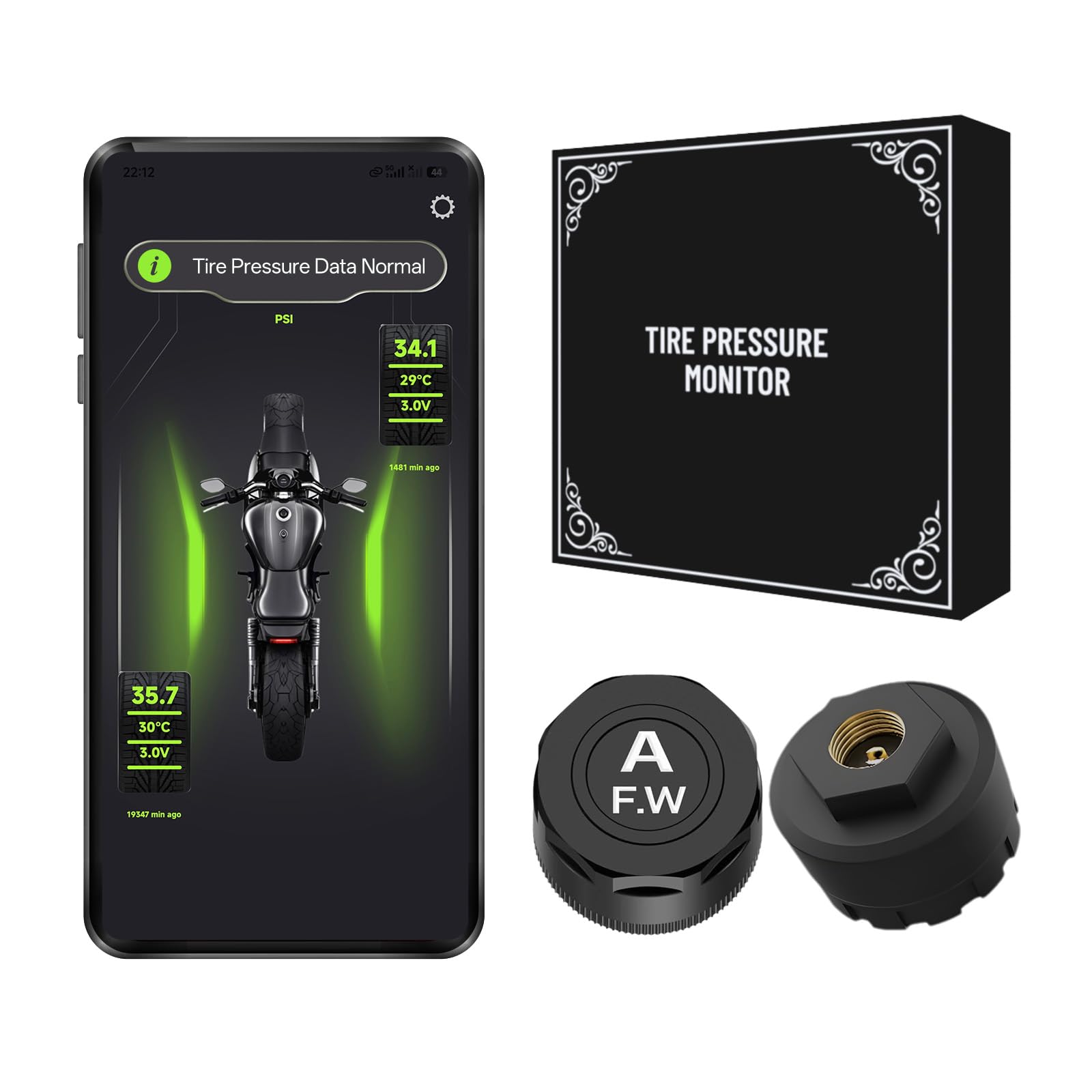 Sistema di controllo della pressione degli pneumatici TPMS per moto, connessione wireless Bluetooth 5.0, visualizzazione della pressione degli pneumatici e della temperatura in tempo reale con allarme