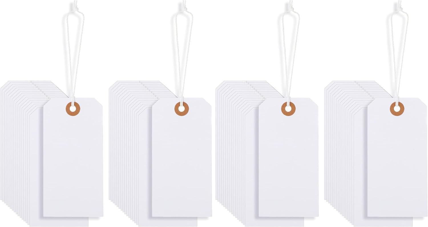 200 Pcs White Marking Tags Price Tags Paper Hanging Price Tags with Strings Price Labeling Jewelry Clothing Tags for Retail, Store, Display and More, 2.36 x 4.76 Inch (Pack of 2)
