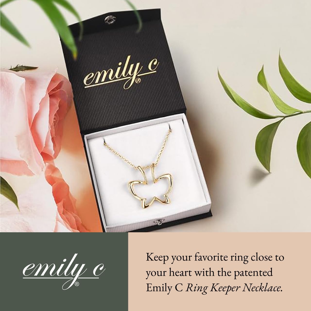Emily C Ring Holder Necklace - Sterling Silver Necklace with Gold Finish - Engagement Gift for Doctors & Nurses - Gold Jewelry for Mom or Grandmother