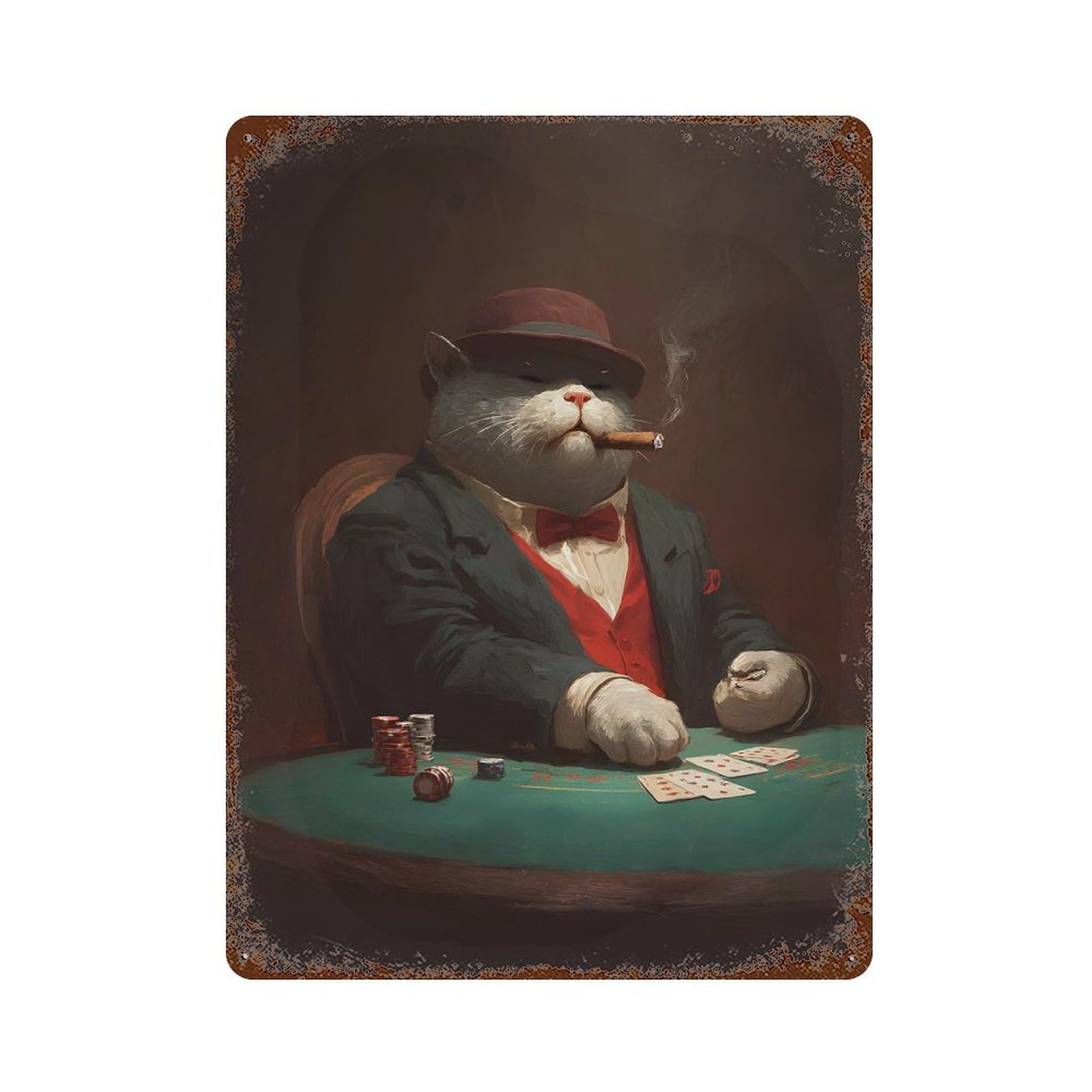 Cat Playing Poker with Cigar Retro Metal Sign 15.7"x11.8", Ideal for Shed, Workshop And Garage Wall Decor