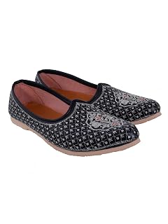 CatBird Men's Embroidered Ethnic Jutti | Slip-On Mojari for Casual Traditional Loafer Shoes | Handcrafted Festive Footwear for Kurta Sherwani|5 UK Black