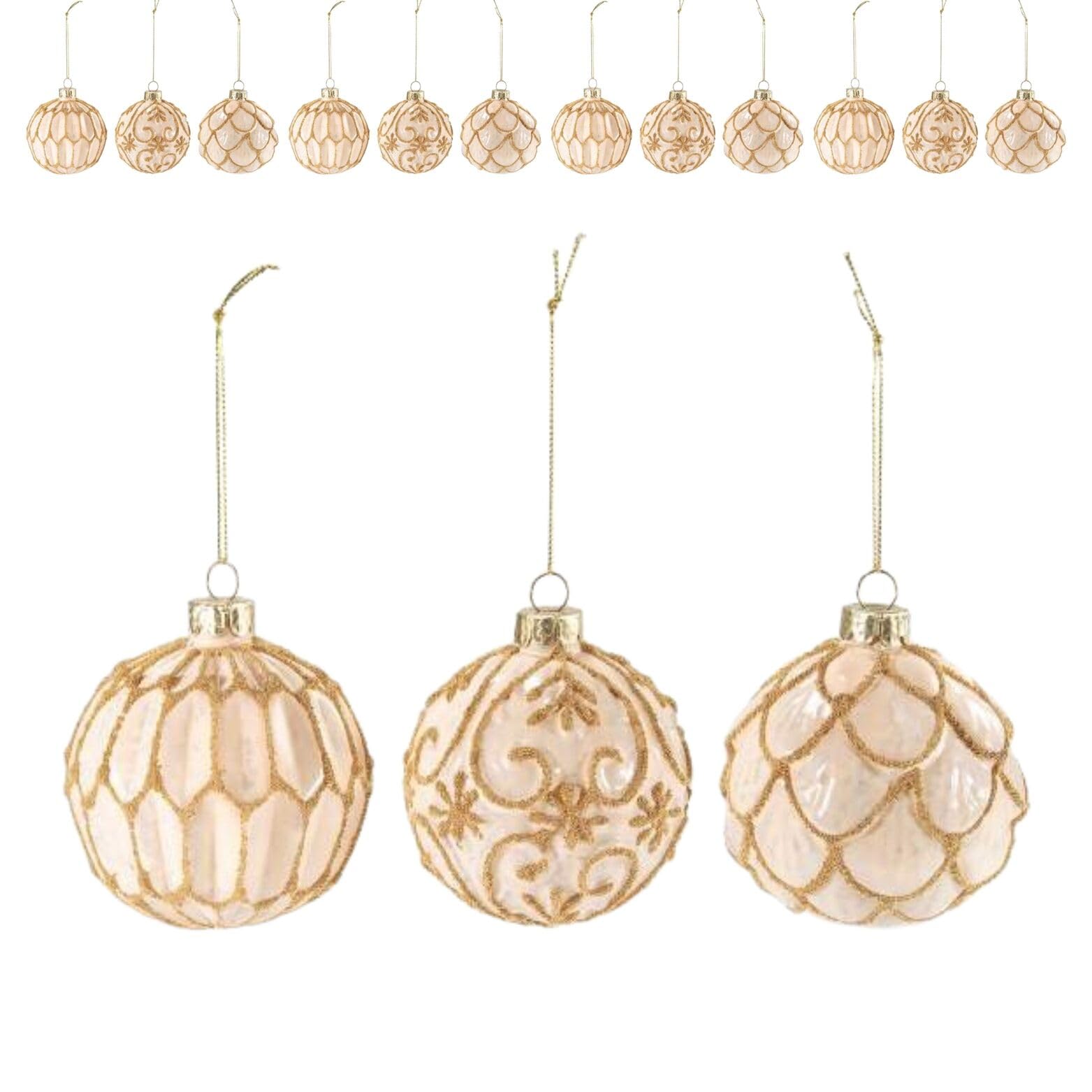 Bolas para árbol de Navidad artesanales de cristal dorado – 12 unidades, 8 cm