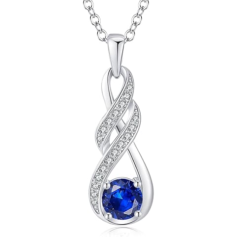 Birthstone Necklaces for Women 925 Sterling Silver Infinity Pendant Created Gemston...