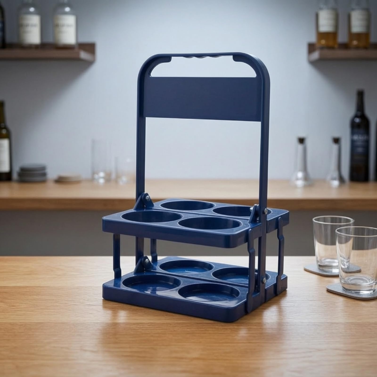 Porte-Bouteille avec Poignée, Style to 5, Bleu, Bleu | Léger, Porte-Bière Pliable, Compact, pour Pique-Nique, Camping, Bar