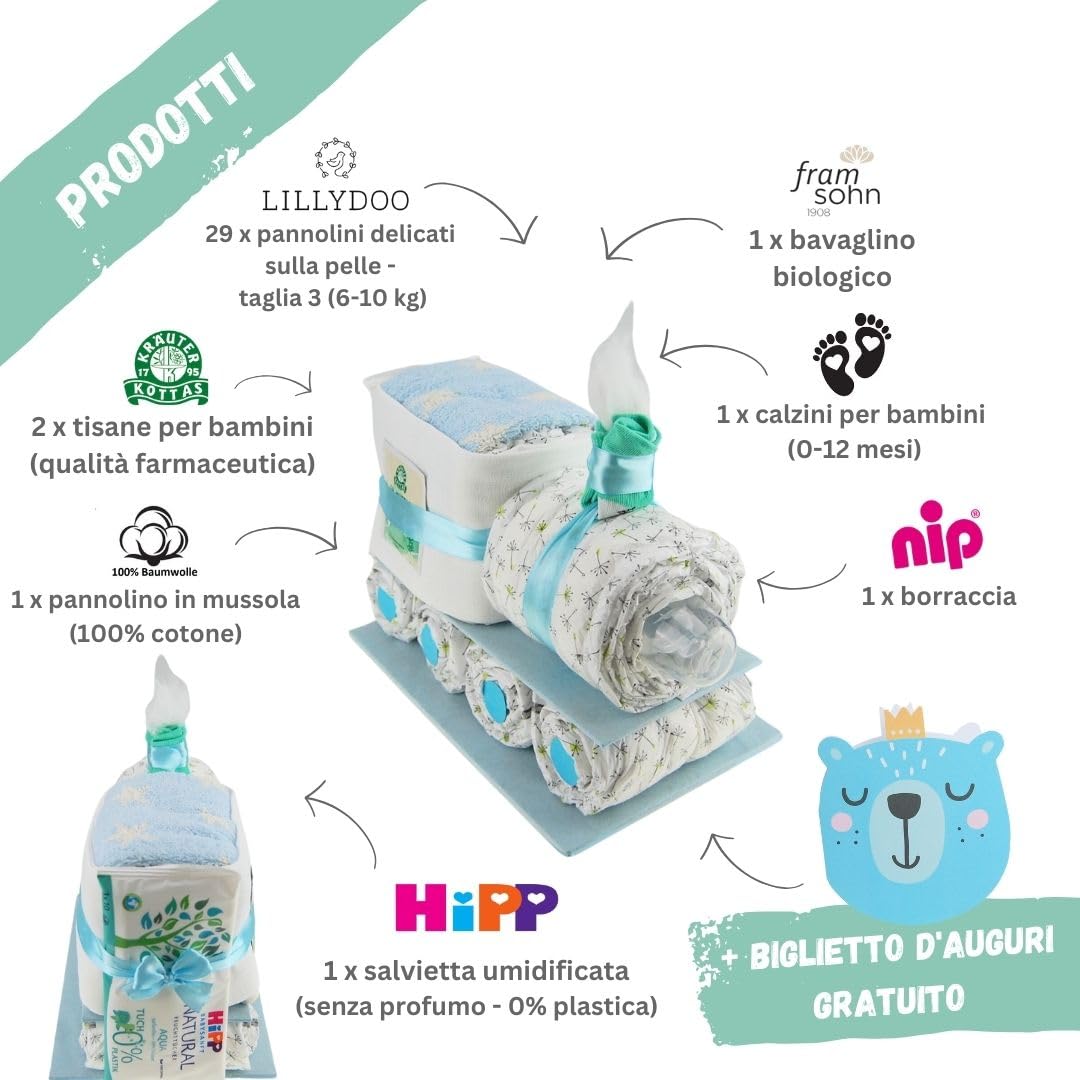 com - Pannolino per ragazzi | Guaina blu – con 29 pannolini LILLYDOO | Regalo per nascita | Regalo per baby shower – Torta di pannolini fatta a mano (ragazzo)