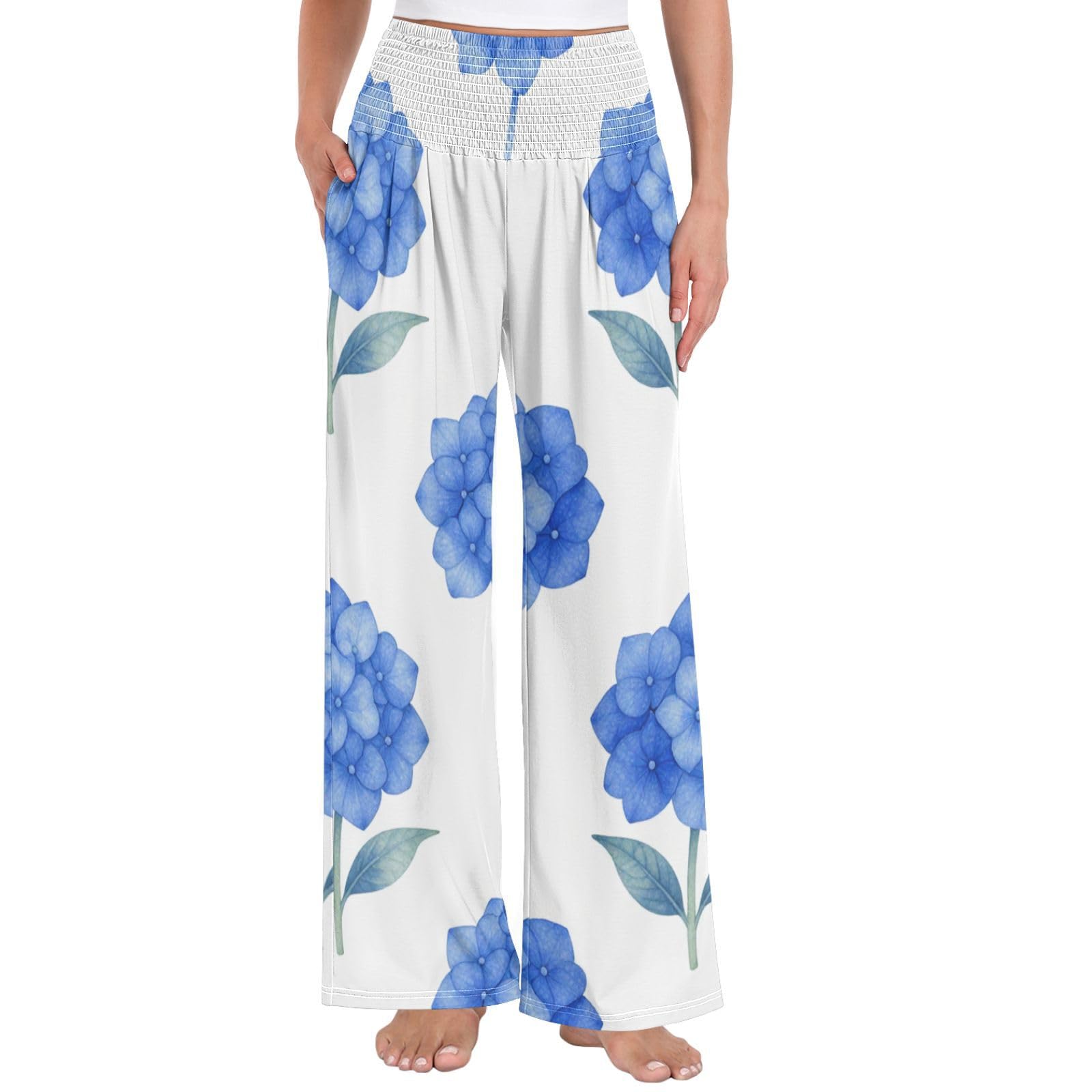 Blue Hydrangea - Pantalones de yoga para mujer, resistentes a las arrugas, pantalones casuales de viaje