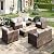 MIXPATIO Patio Furniture Set, 6 Pcs Wicker Outdoor Conversation Set, 2 x Leg Chairs, 1 x 3 Seater Sofa, 1 x 2-Seat Lover Sofa and 2 x Ottomans with 4" Thick Cushion for Garden Backyard Deck, Beige