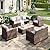 MIXPATIO Patio Furniture Set, 6 Pcs Wicker Outdoor Conversation Set, 2 x Leg Chairs, 1 x 3 Seater Sofa, 1 x 2-Seat Lover Sofa and 2 x Ottomans with 4" Thick Cushion for Garden Backyard Deck, Beige