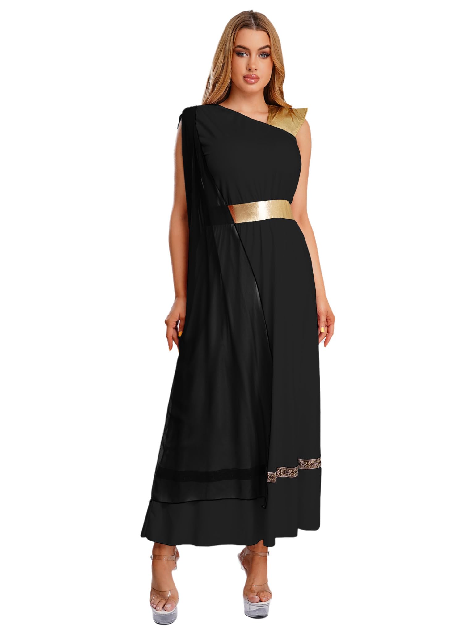 Moggemol Women's Toga Costume Halloween Cosplay Roman God Grecian Dress Sleeveless Lyrical Dancewear Black M