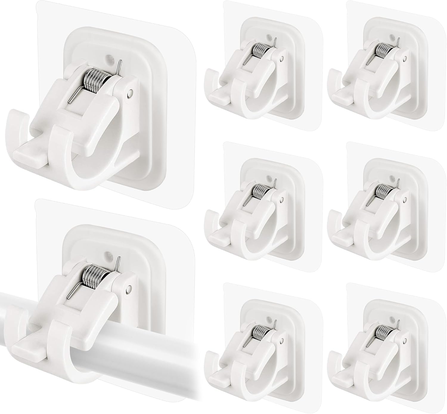 ELMVIA Plastic QARB No Drill Curtain Rod Brackets No Drilling Self Adhesive Curtain Rod Holder Hooks Nail Free Adjustable Curtain Rod Hooks Curtain Hangers (2PCS White)