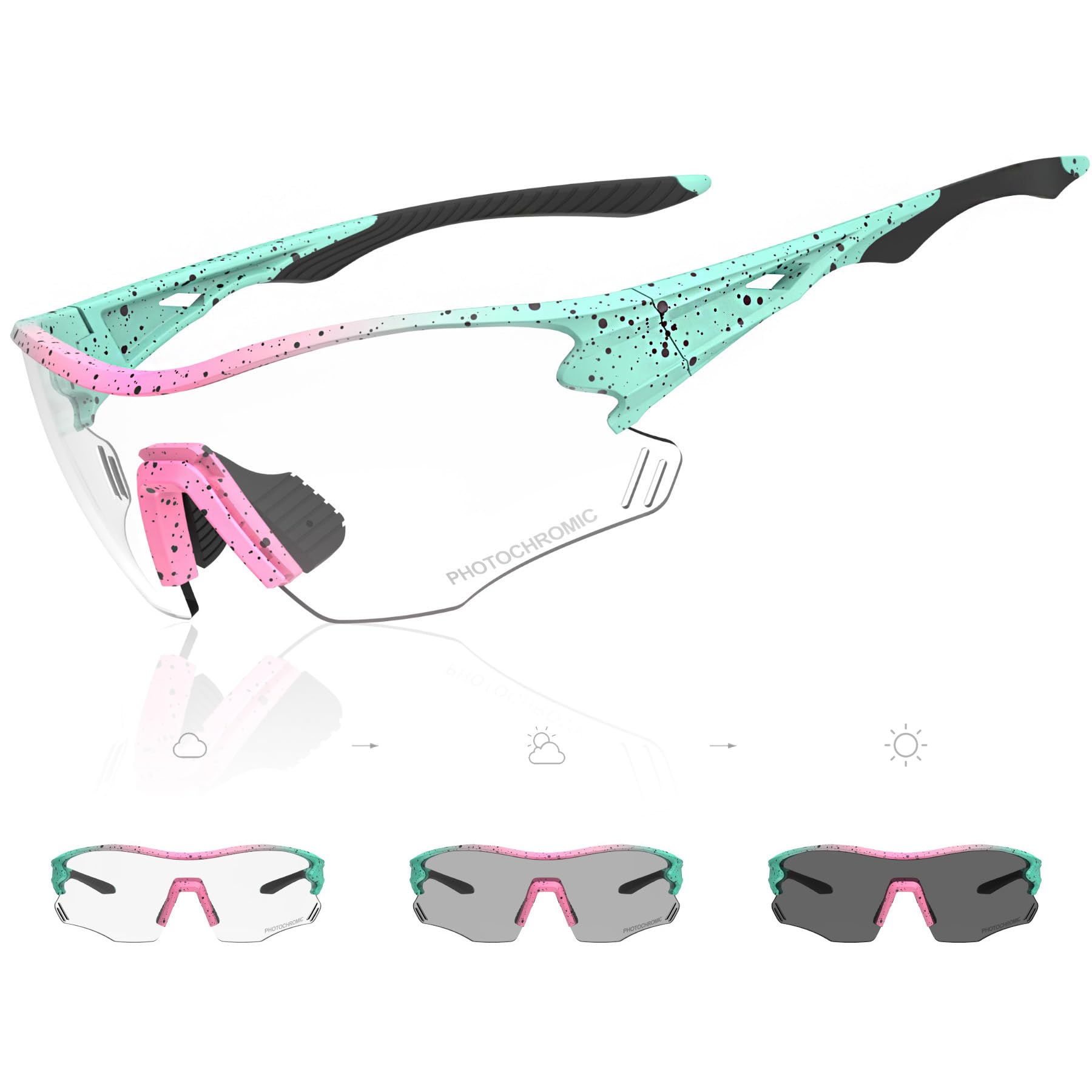 X-TIGER Photochromatische Selbsttönend Fahrradbrille Herren Damen UV400 Schutz Sportbrille Transprante Sonnenbrille Mtb Outdoorsport