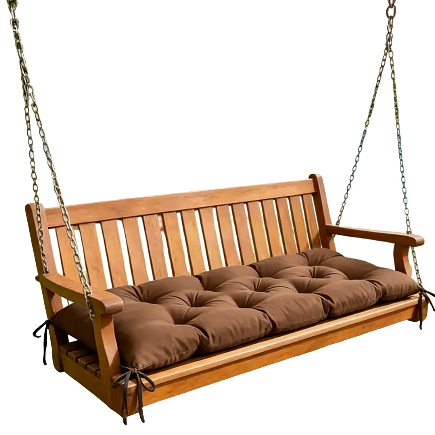Swing Bench Cushion 8cm Thick, Garden Patio Non Slip Tufted Seat Pad With Ties, High Resilience PP Cotton Filled Seat Cushion For Indoor Outdoor, Window Park Bench(Dark Brown,130x50cm/51x20 in)