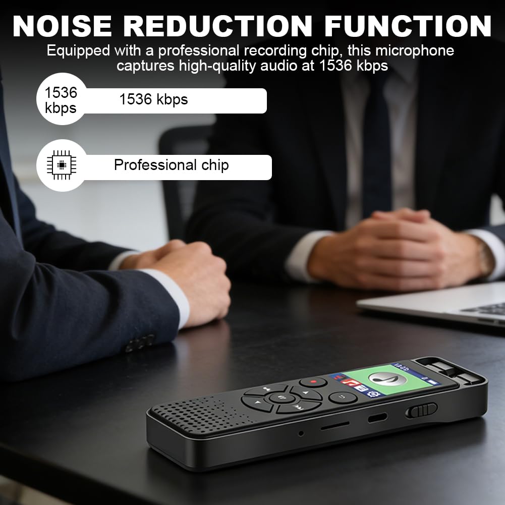 Grabadora de voz de 128 GB, mini grabadora con reproducción y grabadora de voz controlada por voz, con cancelación de ruido para presentación/entrevistas/clases/reuniones