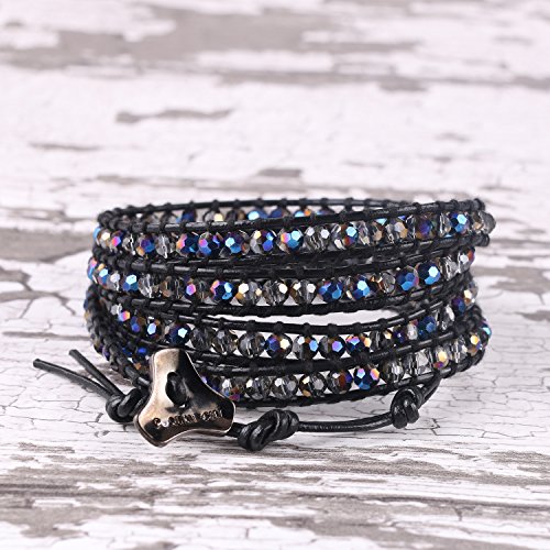 Image of C.QUAN CHI Natural Crystal Bead Bracelet Leather Wrap Bracelet 5 Wrap Stackable Braid Bracelet Bangle Jewelry Birthday Gifts