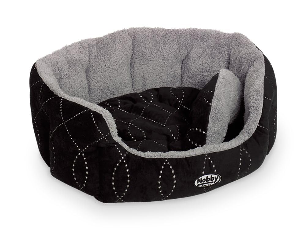 Nobby Padded Plush Oval Bed with Reversible Cushion Ceno, 86 x 70 x 24 cm, Black