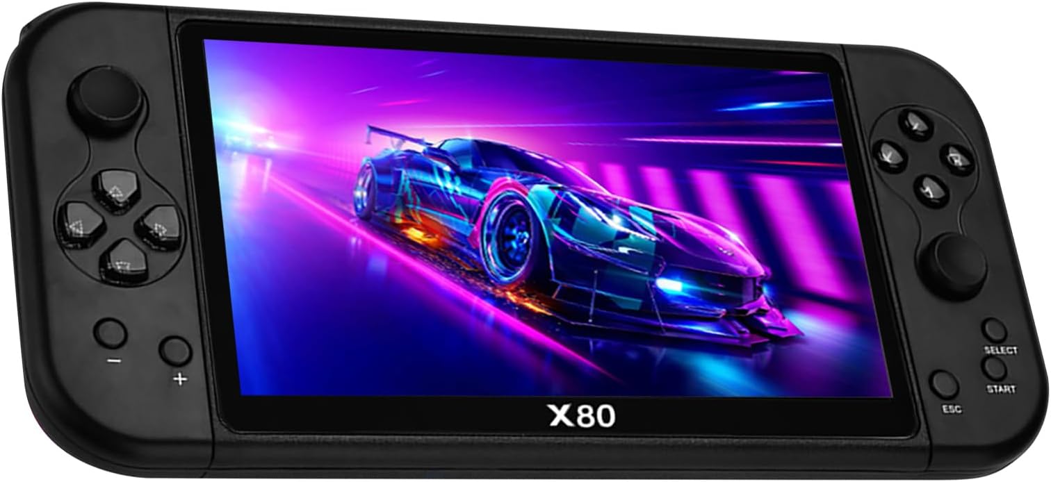 X80 Handheld Games Consoles, 7-inch Retro Handheld Game Console Built in 10000 Games for 10 Simulators, Support 128GB TF Card Extension, Multifunctional Handheld Consoles for Kids