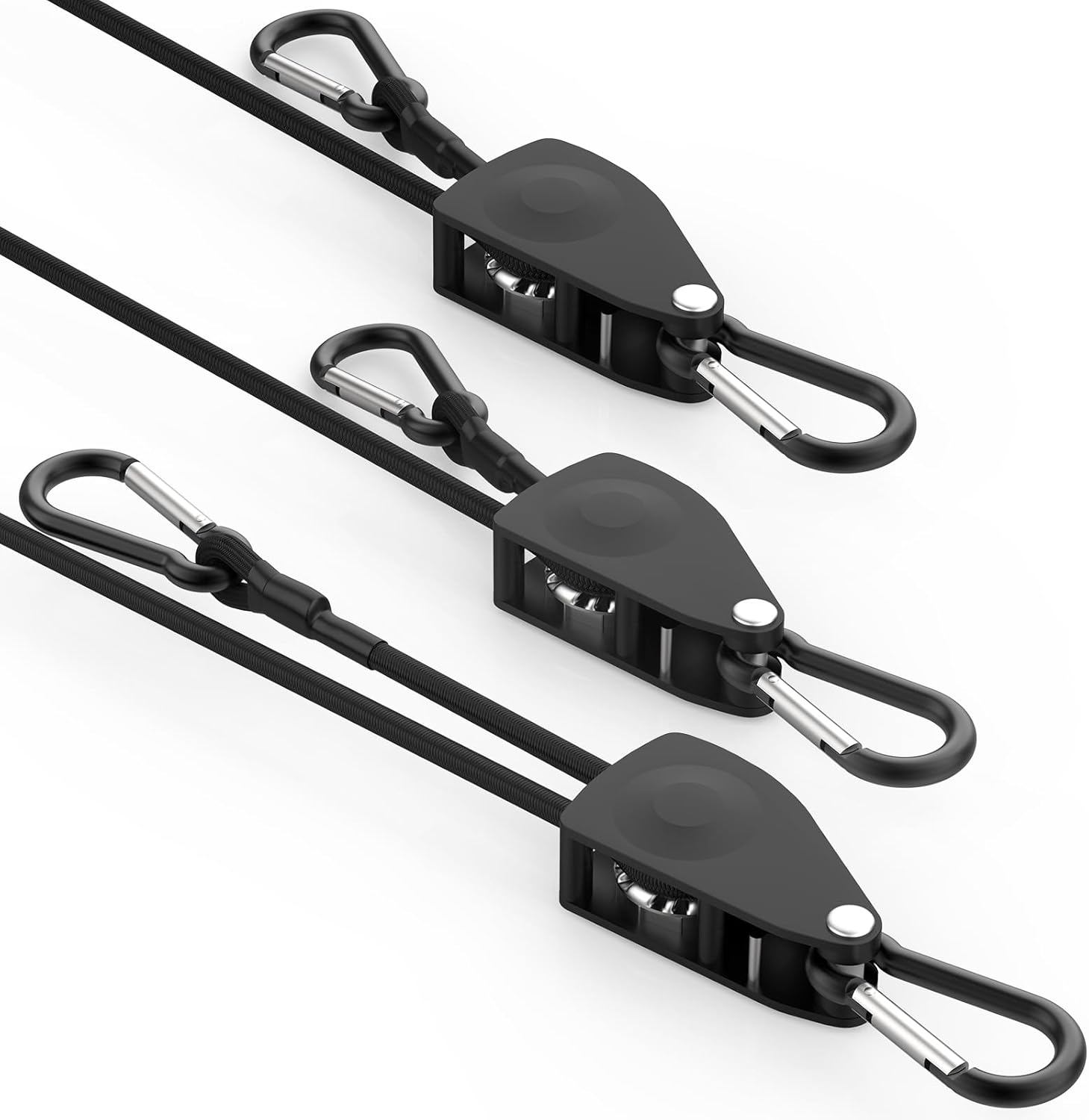 SDTC Tech 48 Inch Adjustable Bungee Cords with Carabiner Hooks, Easy to Adjust from 7" to 48", Ratchet Tie Down Straps for Hanging Plants/Grow Light/Tents and Various Tie-Down Uses, 2 Pack