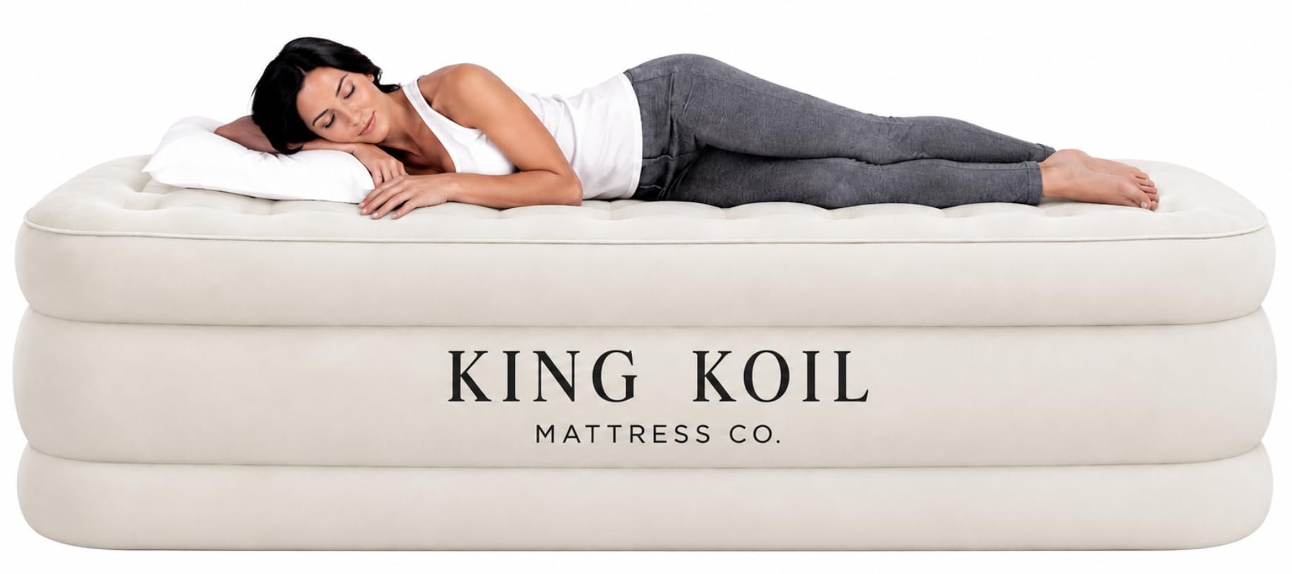 King Koil Luxury Queen Air Mattress with Built-in Pump for Home, Camping & Guests - Queen Size Inflatable Airbed Luxury Double High Adjustable Blow Up Mattress, Durable Portable Waterproof