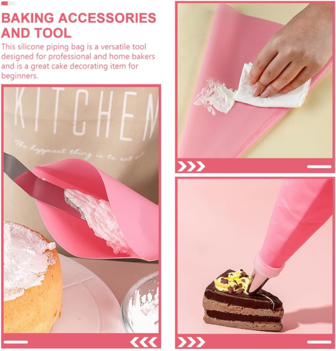 3pcs Silicone Pastry Bag Reusable Pink for Cookie Decorating Beginners