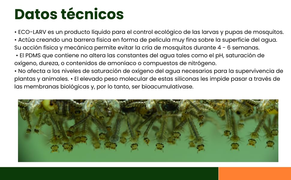 Liquido larvicida anti mosquitos I Elimina larvas y pupas de mosquitos I control en aguas estancadas, residuales, para superficies aquaticas I SIN BIOCIDAS
