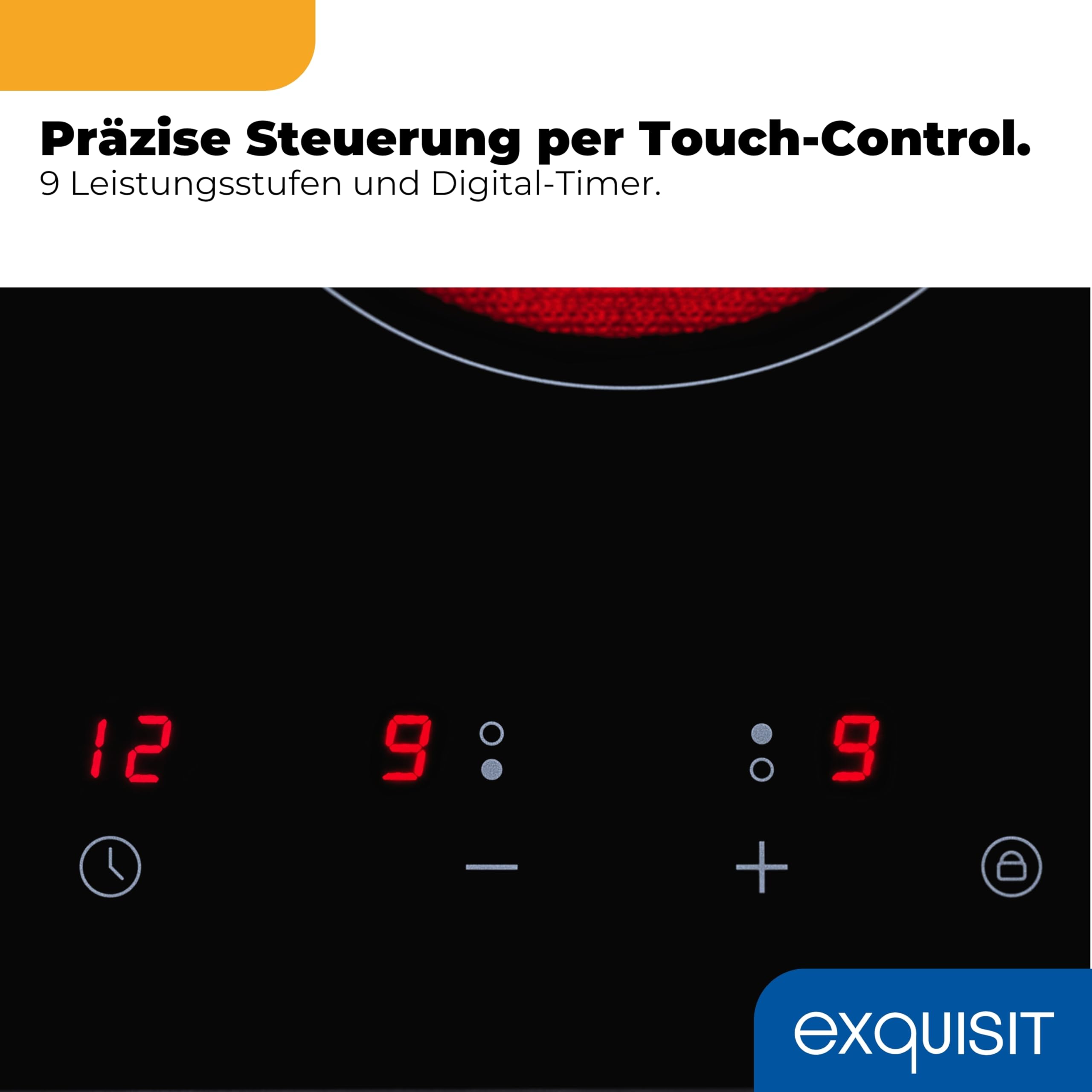 Exquisit Glaskeramik-Kochfeld 2 Zonen Einbau - Touch, Timer, 3000 W | Rahmenlos, flächenbündig, 29 x 52 cm – mit Restwärmeanzeige, Kindersicherung & Überhitzungsschutz