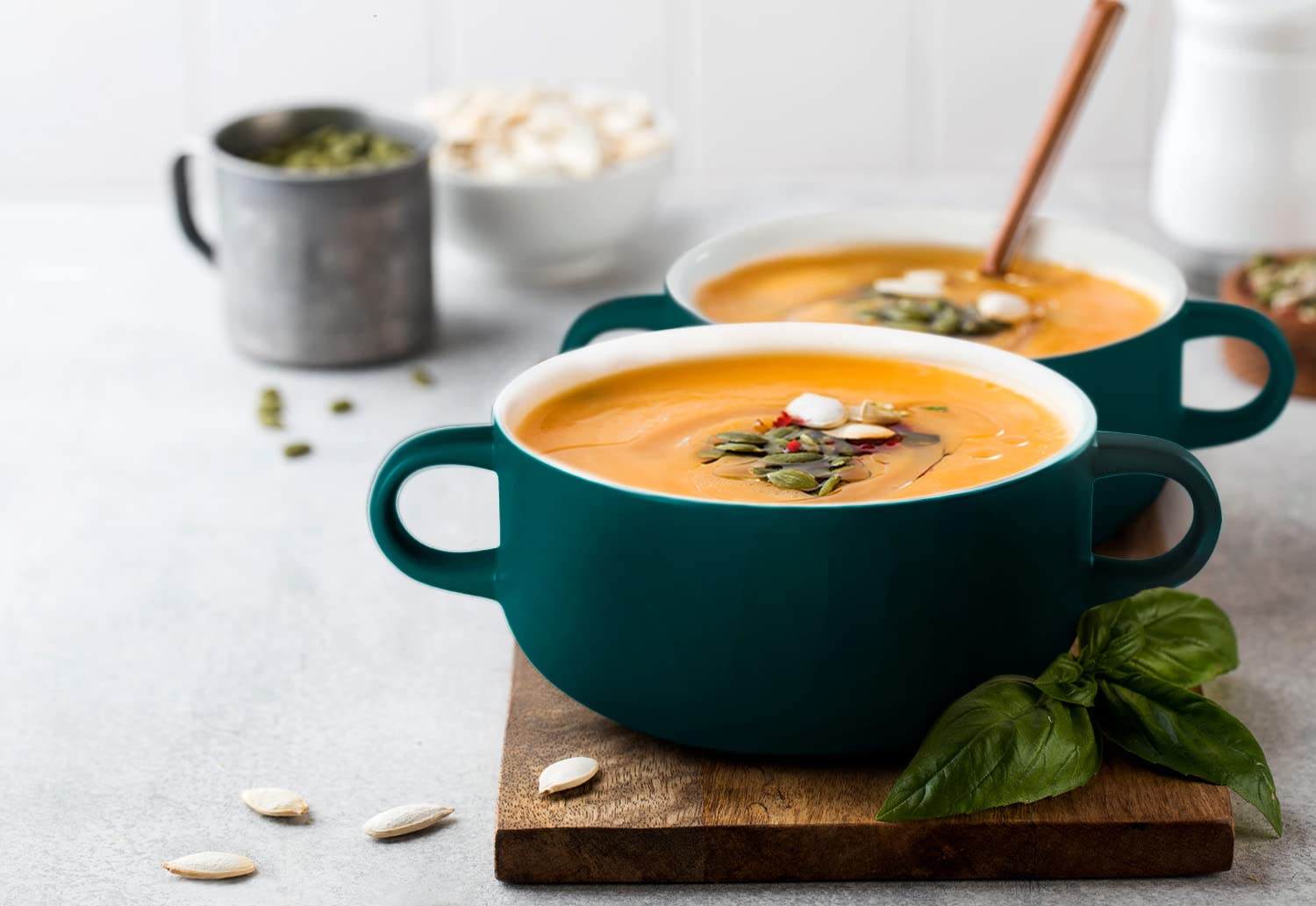 Kook Sopa Crocks, cuencos de cerámica, para asar, horno, microondas y lavavajillas, con asas, para cazuela, pasta, cereales, 20 onzas, juego de 4 (verde cazador)