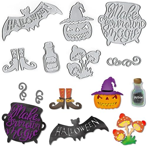Troqueles de murciélagos de calabaza de Halloween para hacer tarjetas, juegos de troqueles de corte de palabras de Halloween, plantillas de hongos