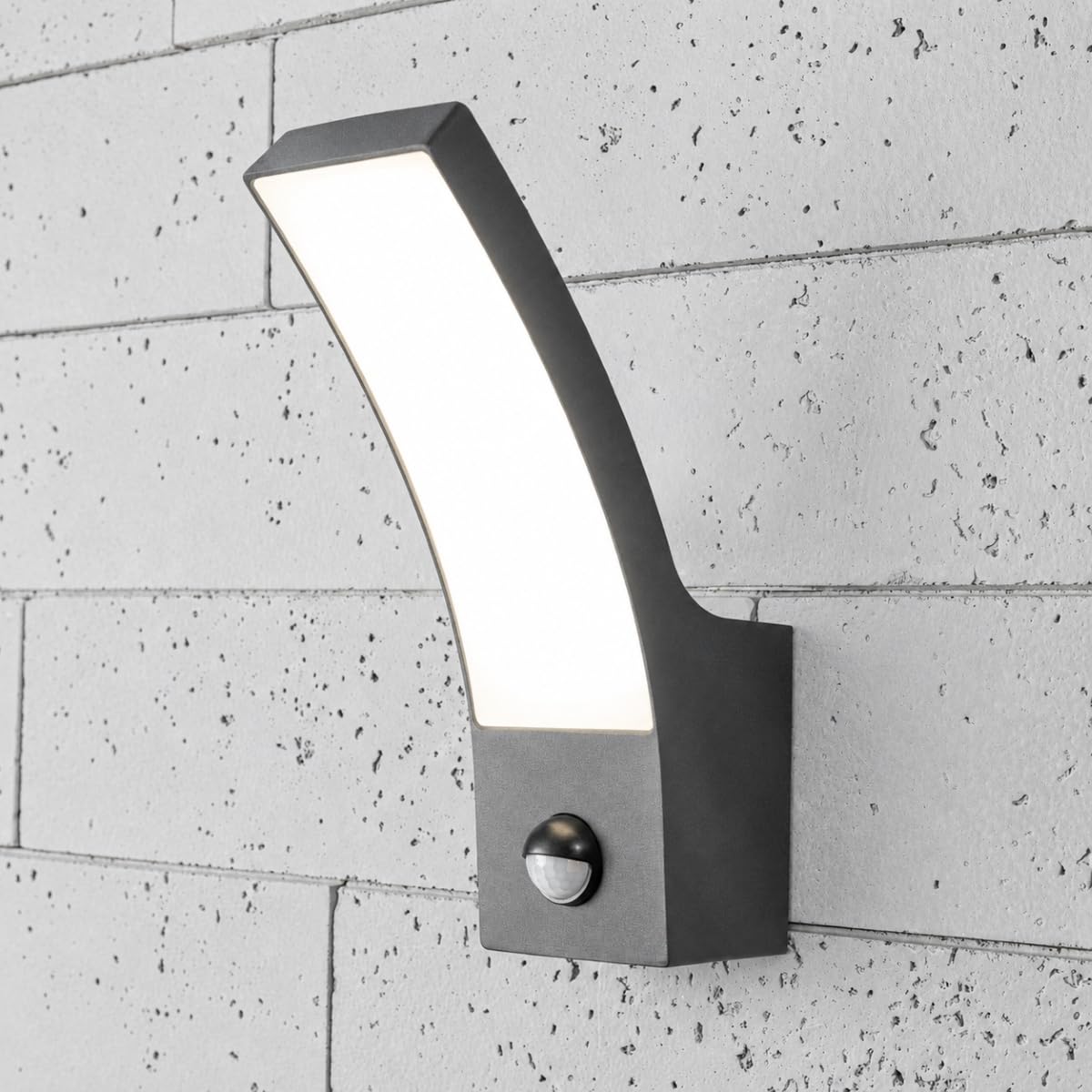 CGC Lighting Millie Anthracite Dark Grey Curved LED Wall Light - PIR Motion Sensor - Diecast Aluminium - 4000k - IP54