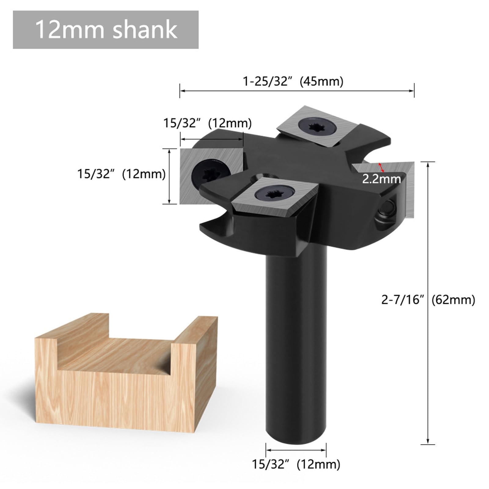 Kadimendium Fresa per Superfici con Codolo Tondo da 12 Mm Lame Doppie Versatili per Progetti di Lavorazione del Legno CNC