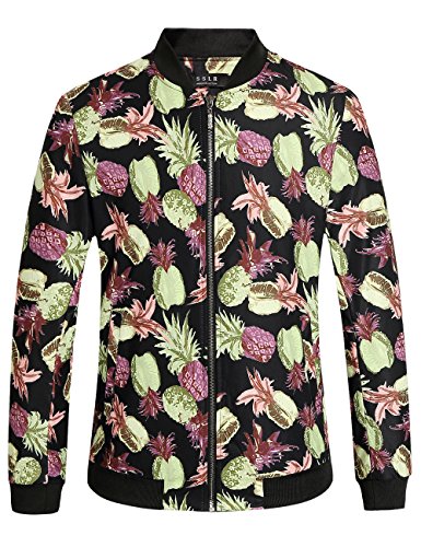 SSLR Men's Pineapple Print Lightweight Hawaiian Funny Casual Bomber Jacket (X-Large, Black)