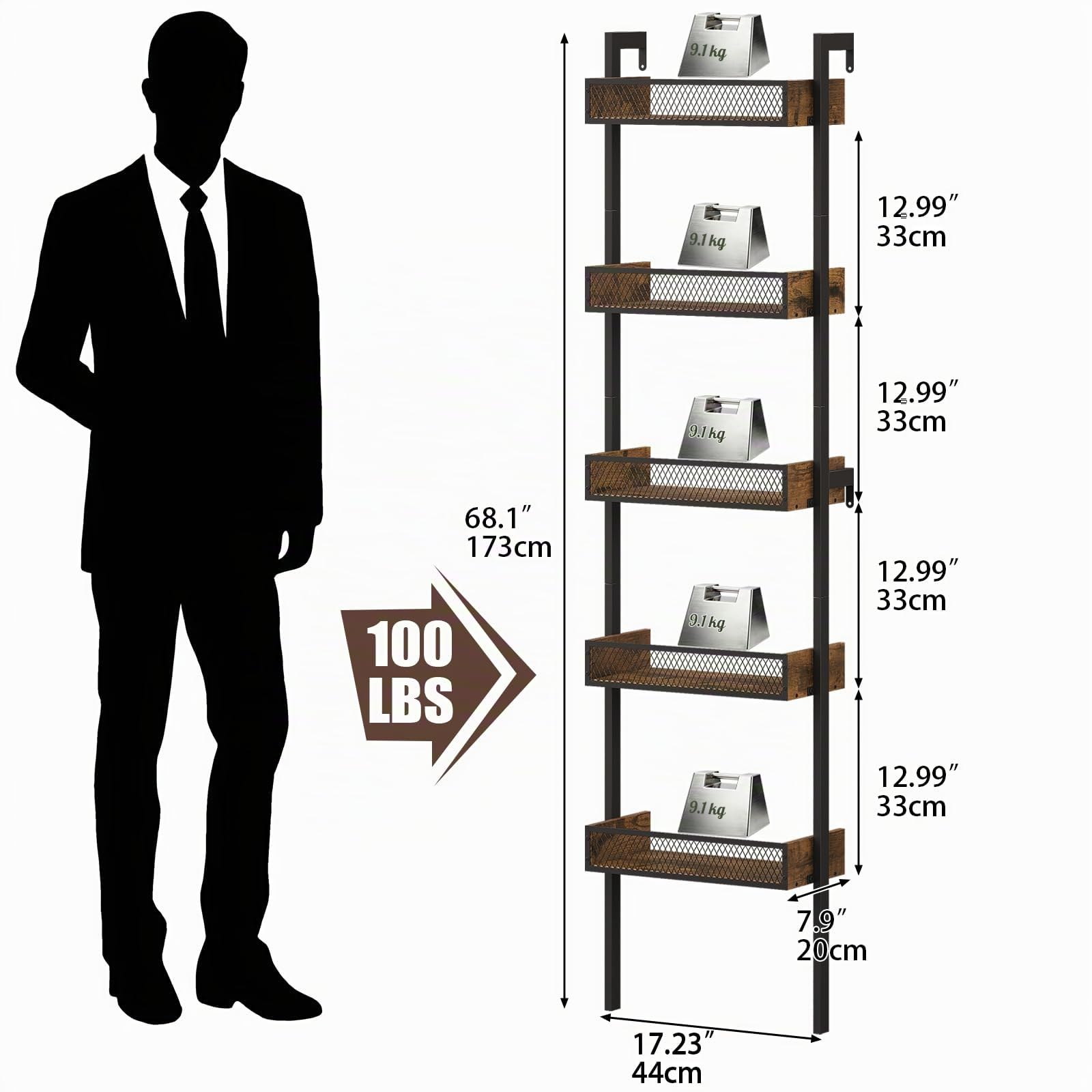VEDECASA Botellero de 5 niveles y soporte para licor, estantería independiente para botellas de vino y licores, decoración rústica de madera/metal, bar, cocina y salón (marrón)