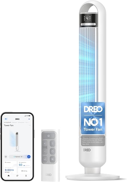 DREO Smart Tower Fan for Bedroom& Home, 26ft/s Powerful A…