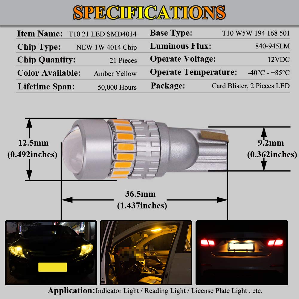 Car Led Lights Eluseastar BAY9S H21W LED Bulbs White 6000K 12V-24V ...