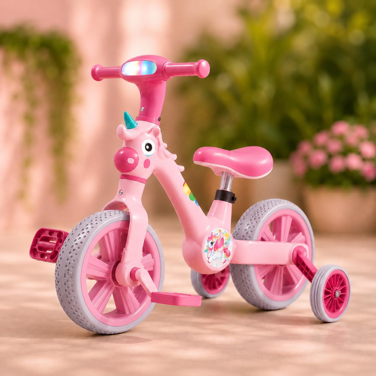 Unicorn BeatRide 3 in 1 Convertible Kids Balance Bike Bicycle Tricycle with LED Lights & Music for Boys & Girls | Age 2–5 Years | BPA-Free | Adjustable Seat | Training Wheels (Pink)-image-31