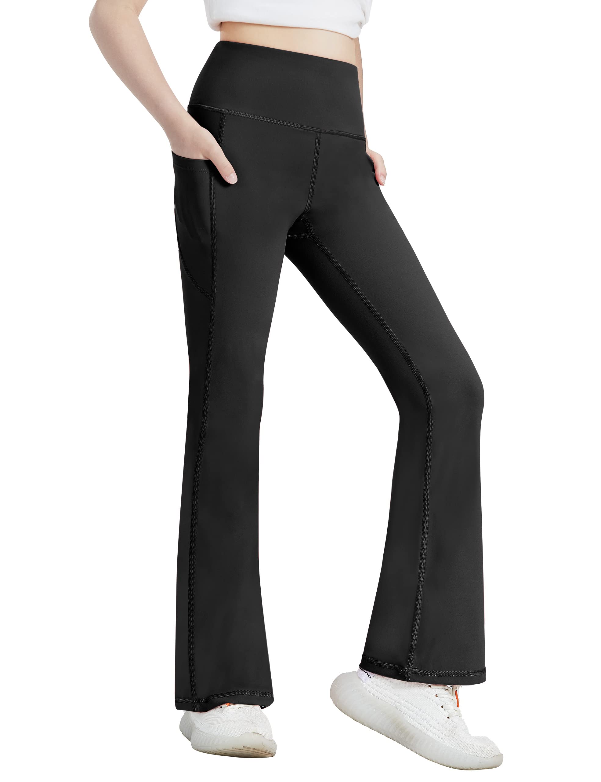 Desol Schlaghose Mädchen mit Hoher Taille, Bootcut Flared Leggings Mädchen mit 2 Taschen, Sporthose für Yoga, Tanz, Laufen