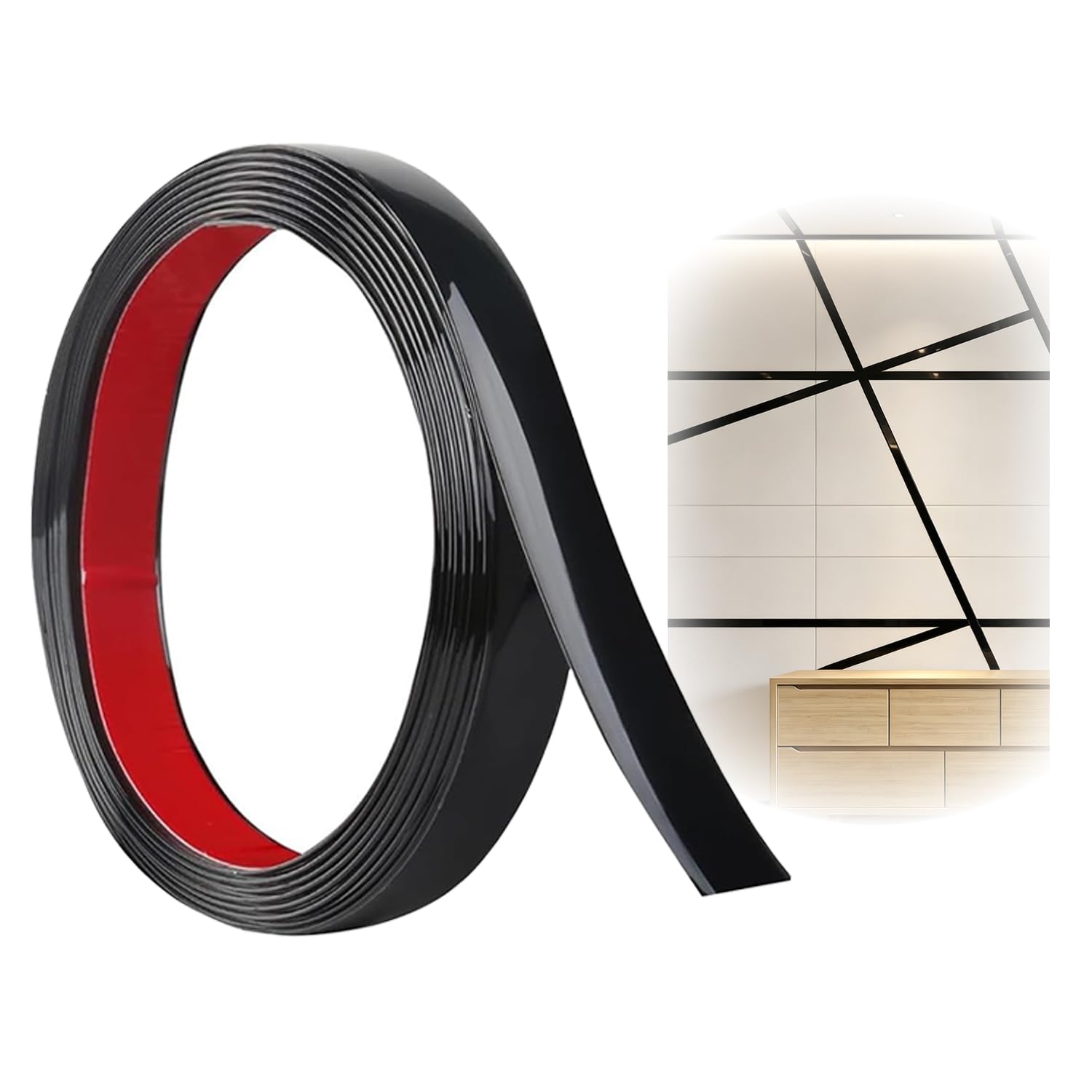 Peel and Stick Moulding Trim, Wall Moulding, Tile Trim(Black, 1cm×5m)