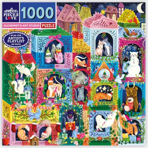 Image of eeBoo Christmas Cats 1000 Piece Square Jigsaw Puzzle, 23 inch x 23 inch