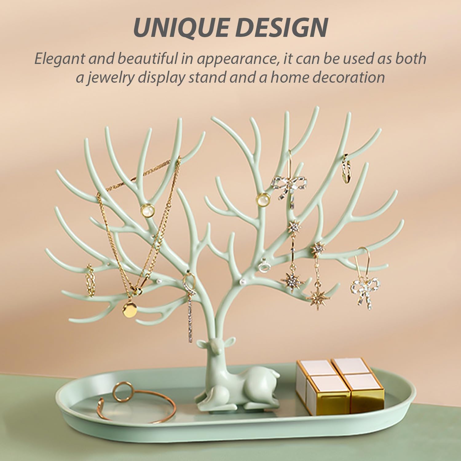 WUFGWBD 2 Piece Jewelry Display Stand With Tray, Plastic Deer Display Stand, Jewelry Storage Stand, Tabletop Vertical Stand - Image 4