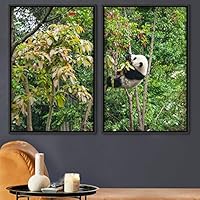 2 Piece Framed Canvas Wall Art Panda Canvas Prints Home Artwork Decoration for Living Room,Bedroom - 16