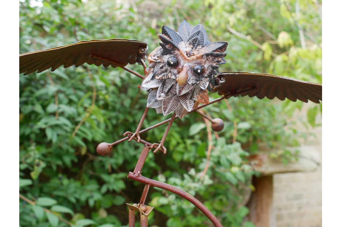 Maisonica Brown With Bronze Finish 1.37M Flying Owl Balancer Garden Stake Wind Spinner Brown Metal Ornament