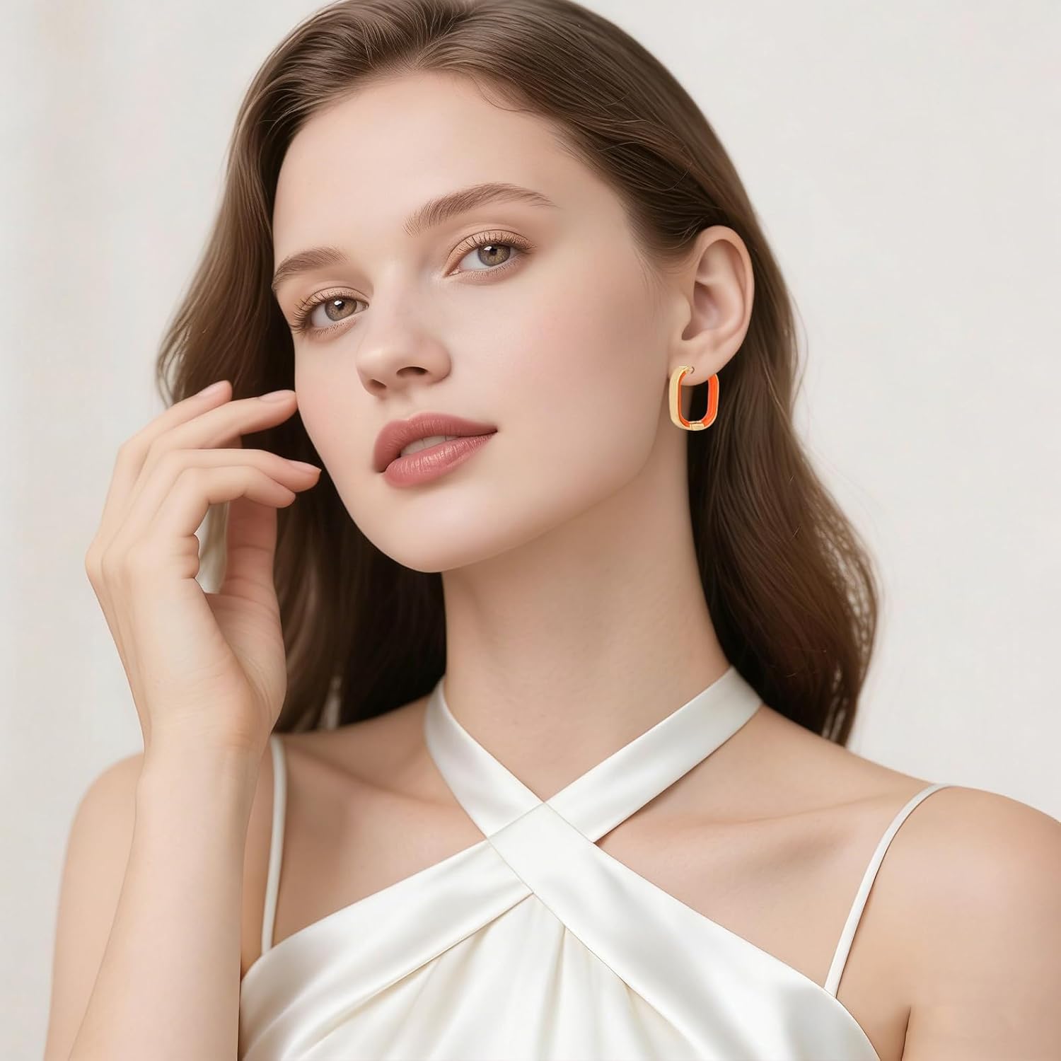 Enamel Hoop Earrings for Women 18k Real Gold Plated U Shaped Huggie Earring Enamel Jewelry Mother's Day Birthday Gift for Wife Mother Girlfriend