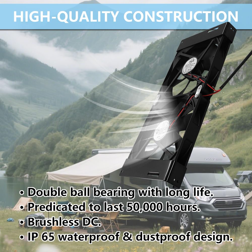 12V Rv Fridge Ventilation Cooling Fan 5.5"(140mm), RV Fridge Vent Cooling Fan with Remote Control, Refrigerator Fan for RV Side Vents with Adjustable Speed, Auto/Manual Modes, Waterproof