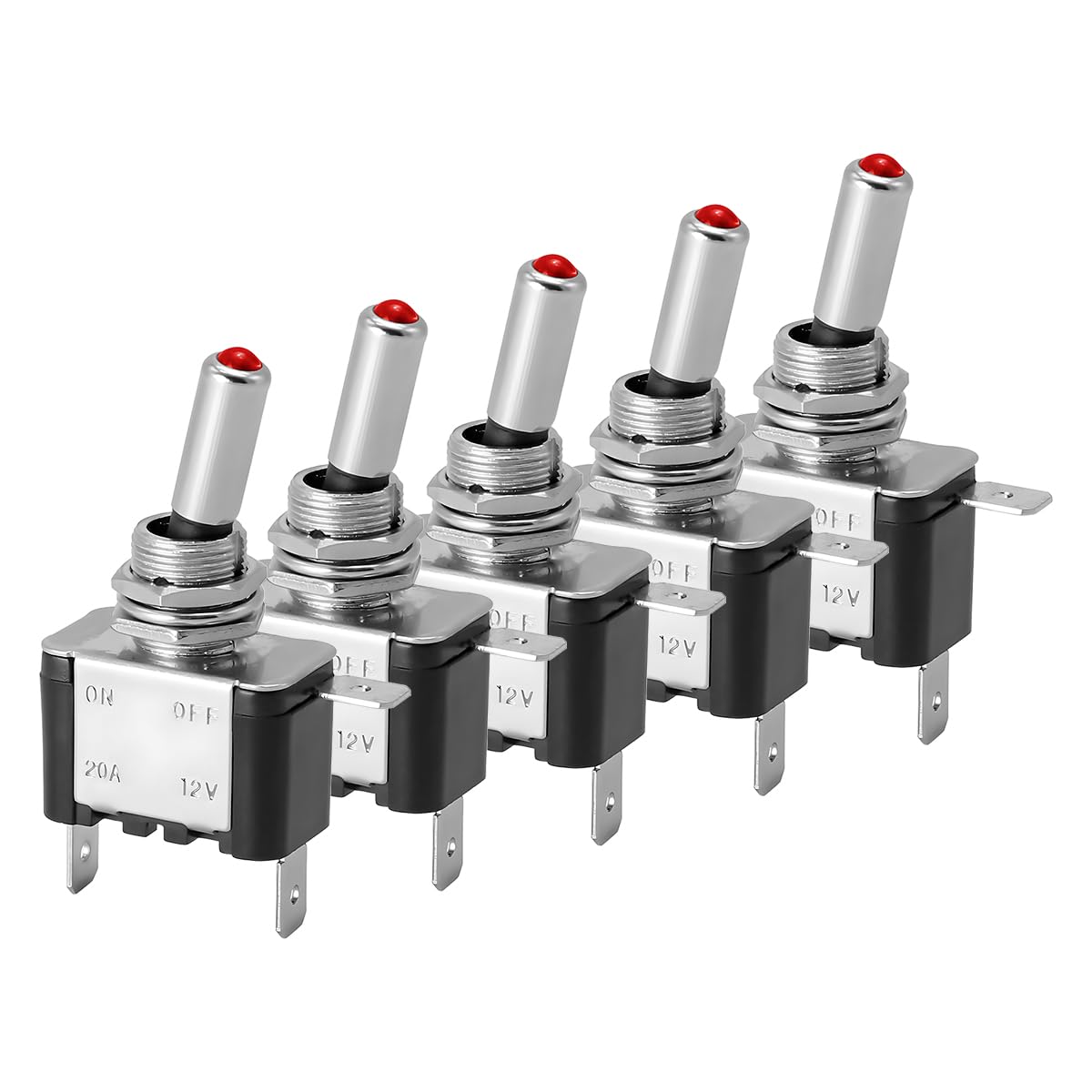 CGEAMDY 5 Piezas Coche Interruptor Palanca, Luz LED Interruptor De Palanca, 20A 12V Interruptor De Palanca Con Tapa Impermeable, Interruptores De Basculantes Para Coche Camión Auto Vehiculo Barco